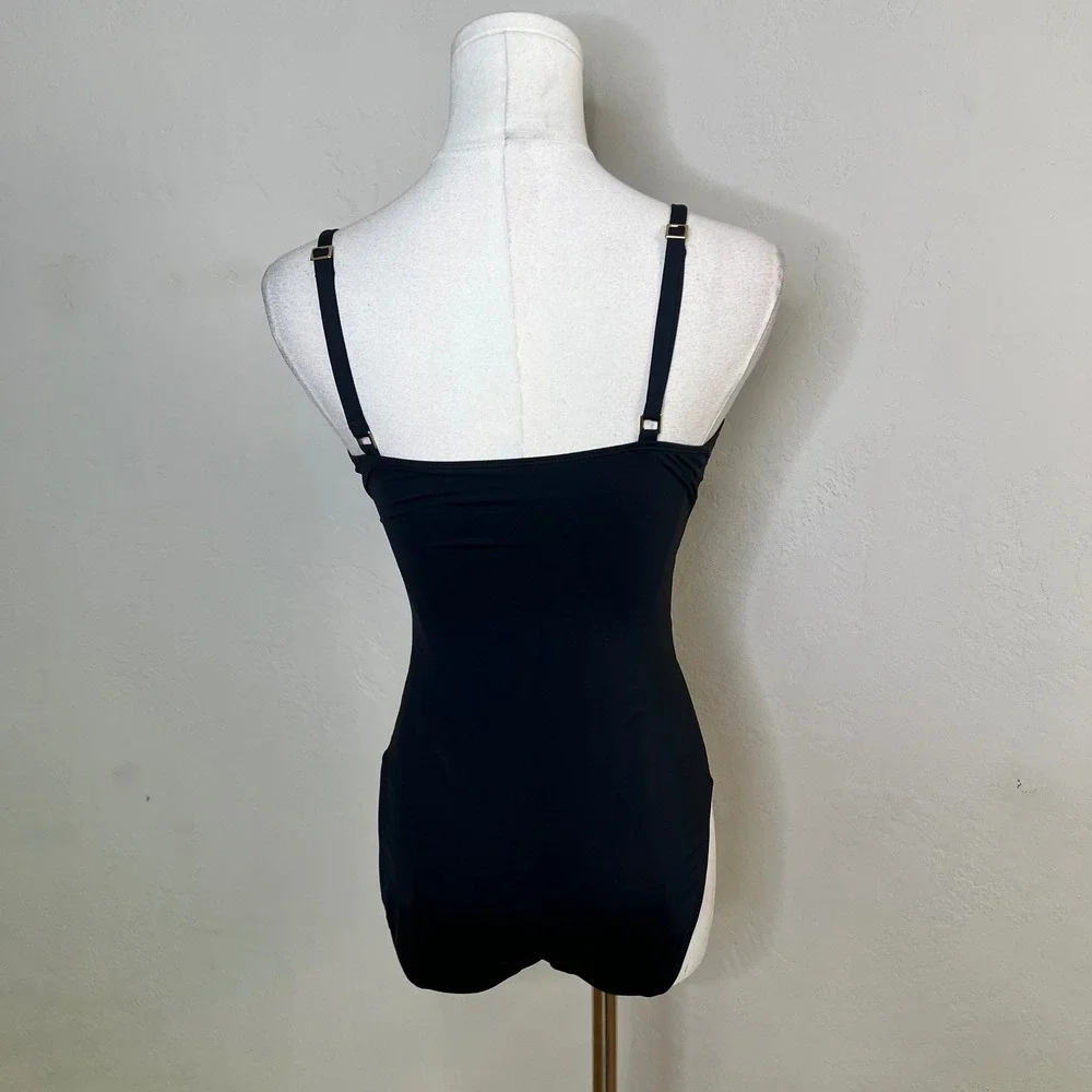 La Blanca Island Goddess Black‎ Ruched One Piece Swimsuit V-Neck Tummy Control 8